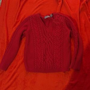 Red Liz Claiborne Cable Knit V-Neck Sweater
